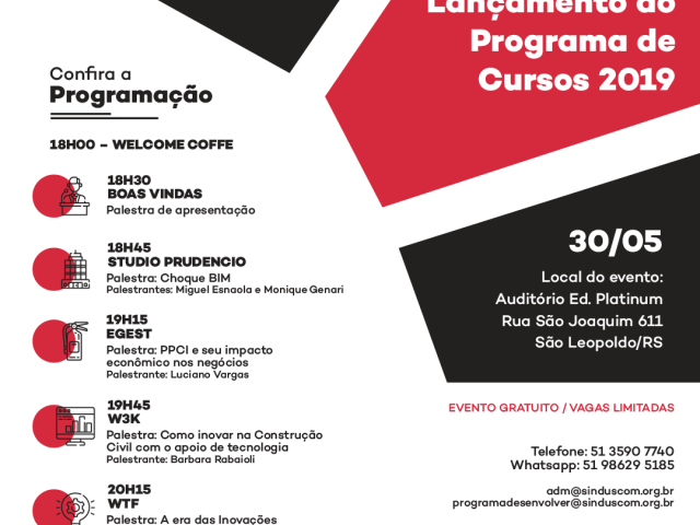 Lançamento do Programa de Cursos 2019 – Sinduscom Vales