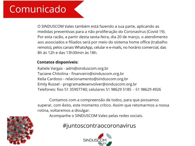 Mudanças na rotina do SINDUSCOM Vales